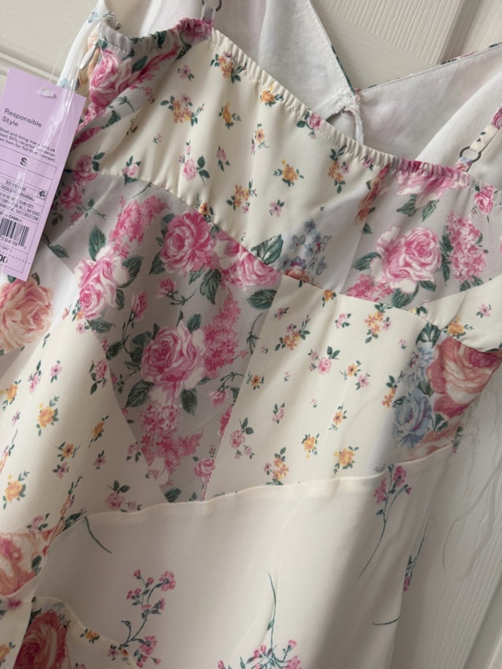 wild fable Cream Floral Mini Dress with Pink Roses - Picture 3 of 4